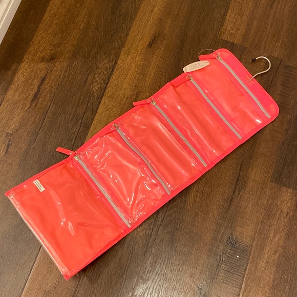 NEW VINTAGE Y2K VICTORIA’S SECRET HOT PINK STRIPED ORGANIZER MAKEUP BAG TRAVEL - Picture 5 of 7